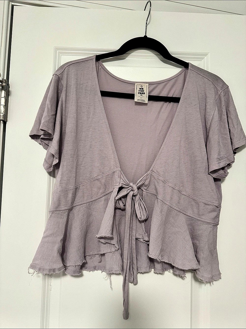 We The Free Tie Front Ruffle Top Purple Small
